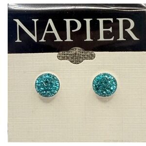 Napier Turquoise Glitter Stud Earrings New on‎ Card